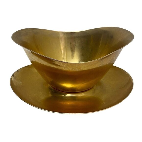 Vintage Bowl Gold Tone Serving Dish Dips Sauces Mid Century ICLifetime Metalware - Picture 1 of 9
